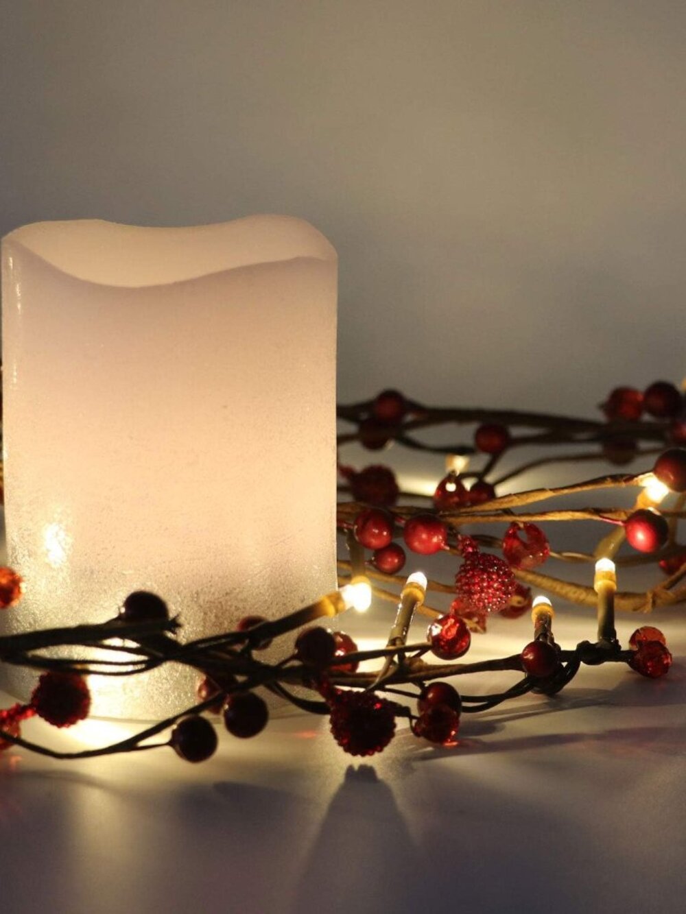 Red Berry Branch Pre-lit Garland with 30LED Lights, Battery Operated Fairy Strin - Picture 2 of 5